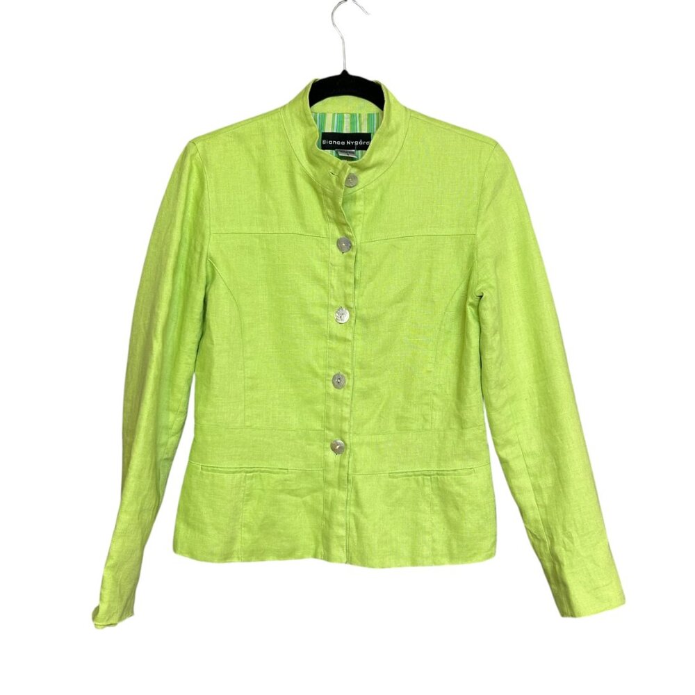 Bianca Nygard Jacket Size S Green Linen Shell Button Boxy Silhouette Capsule